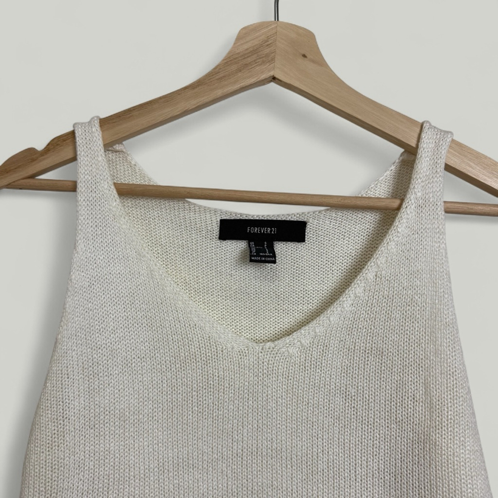 FOREVER21 Top Women Size Small Cream Crochet Sleeveless Vneck Knitted Boho Beach - Picture 7 of 10